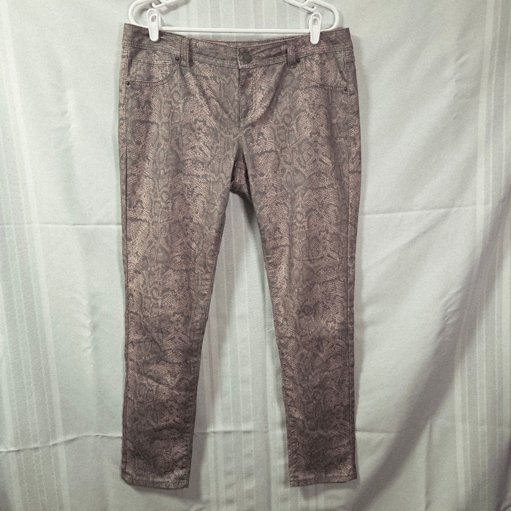 INC Denim Skinny Leg Womens 14 Taupe Snakeskin Print Regular Fit Animal Jeans